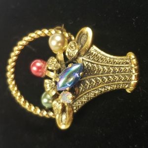 Estate Vintage Gold Metal Flower Basket Brooch Jewelry Box Find!